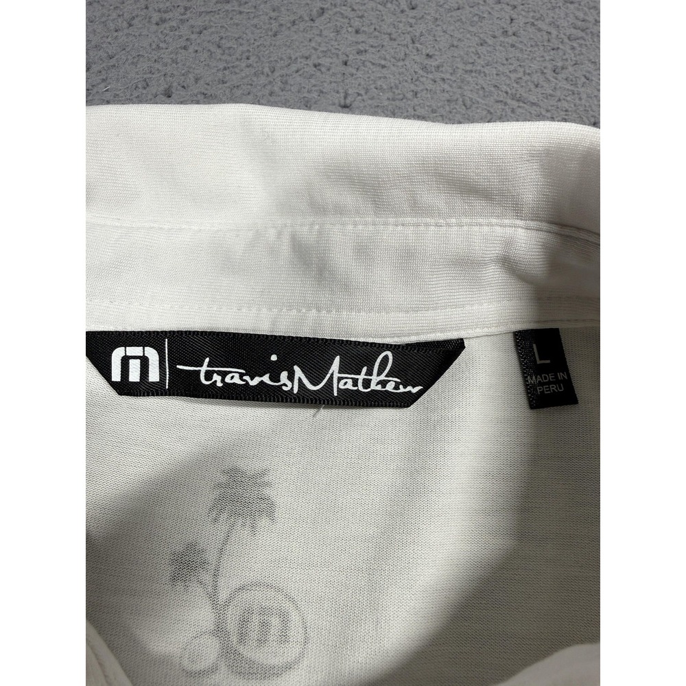 Travis Mathew Polo Shirt Mens Large White Palm Tree Graphic Pima Golf Tropical - Picture 3 of 9
